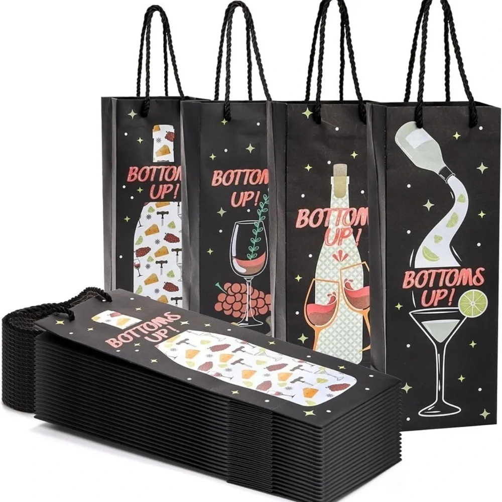 12 Stylish Wine and Cocktail Gift Bags - Black with Red Accents